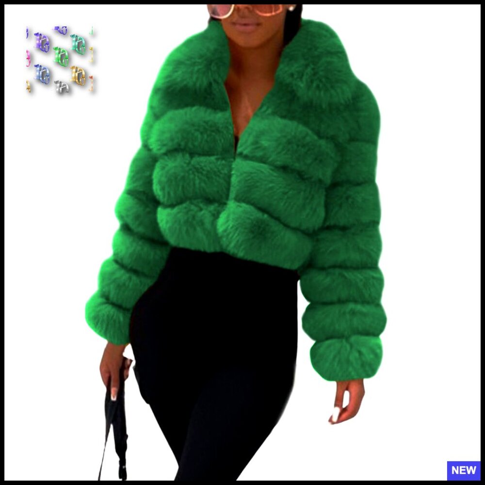 Fluffy Faux Fur Cropped Puffer Jacket Zip Up Winter Warm Teddy Coat